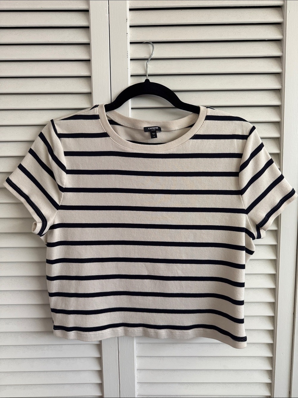 Express Cream and Navy Striped Crop Tee